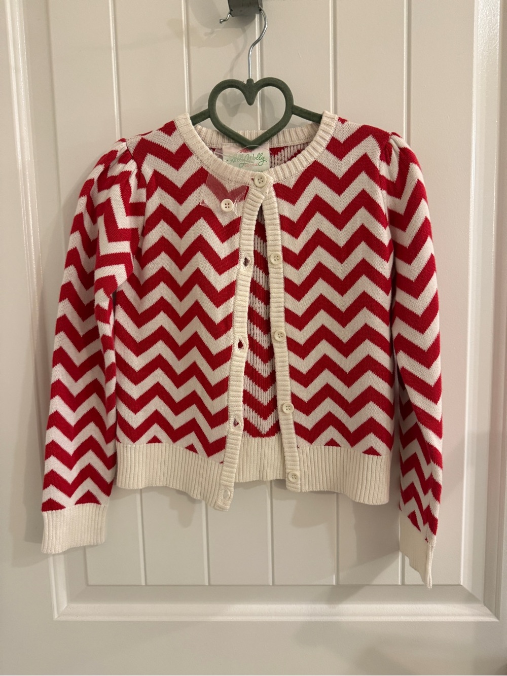 NEW Girls Red and Cream Chevron Button Sweater Cardigan 2/3 NWT Christmas